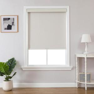 Joydeco 100% Blackout Roller Shades (Pro), Free-Stop Cordless Blinds for Windows, UV Protection, Natural Woven Blinds for Home and Office, Light-Proof Aluminum Cover (Beige, 20" W x 48" H)