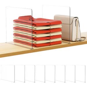 HBlife 8 PCS Adhesive Shelf Dividers for Closet Organization, Fit Wood Shelf Separators for Bedroom and Kitchen for Sweater, Shirts, Handbags (Clear (8 Inches Tall, T Shape))