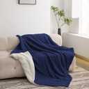 Home Fleece Twin 50x70 Inches Blanket for Couch, Bed, TV, Party, and Gift - 3D Jacquard Decorative Blankets - Cozy Soft Blanket, All Seasons, Flower Navy Blue, 50"x70"
