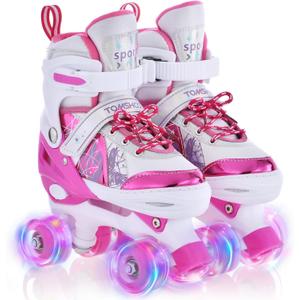 TOMSHOO Roller Skates for Girls Kids Child Beginners, 4 Size Adjustable Light up Wheels Fun Illuminating Purple Pink Skates for Boys Toddlers Patines para nias (Small - Little Kid (10C-13C))