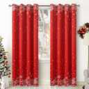 BGment Red Christmas Curtains for Living Room, Grommet Christmas Decoration Window Blackout Curtains with Christmas Tree and Snowflake Print, 2 Panels, Each 52 x 84 Inch, Red