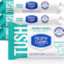 Nice 'N CLEAN SecureFLUSH Alcohol Free Flushable Wipes, Gentle for Sensitive Skin, 3 Flip-Top Packs (126 Total Wipes)