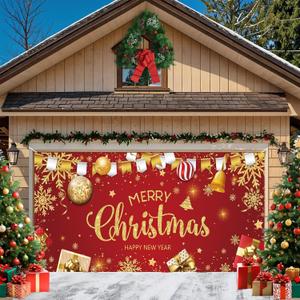 ROCKY&CHAO Christmas Garage Door Decorations, 6x13ft Blue and Silver Christmas Garage Door Cover, Garage Door Banner Christmas Garage Door Backdrop for Christmas New Year Party, 6x13ft-christmas Gift Box