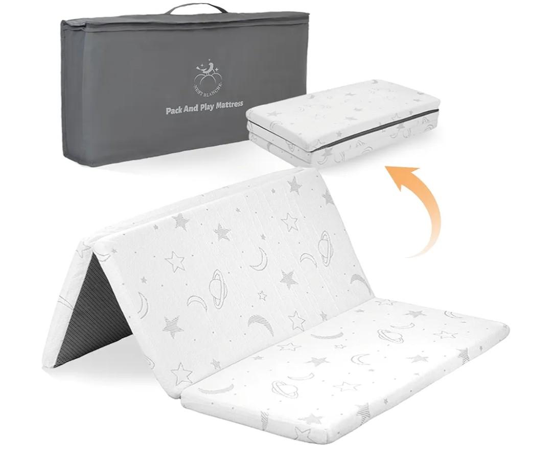 Trifold Pack and Play Mattress for Baby and Toddlers - 38"x26"x1.5", Breathable Pack N Play Mattress, Portable Crib Mattress with Carry Bag, Washable Cover Playpen Mattress for Travel Trifold Pack and Play Mattress for Baby and Toddlers - 38"x26"x1.5", Breathable Pack N Play Mattress, Portable Crib Mattress with Carry Bag, Washable Cover Playpen Mattress for Travel