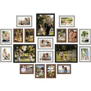 upsimples 19 Pack Picture Frames Collage Wall Decor for Mounting or Tabletop Display, Photo Gallery Frame Set for Family, Multi Sizes Including 8x10, 5x7, 4x6, Black Gray Brown