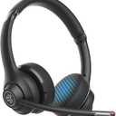 JLab Go Work Wireless Headsets with Microphone, 45+ Playtime PC Bluetooth Headset and Multipoint Connect to Laptop Computer and Mobile, Wired or Wireless Headphones, Black (1 Pack)