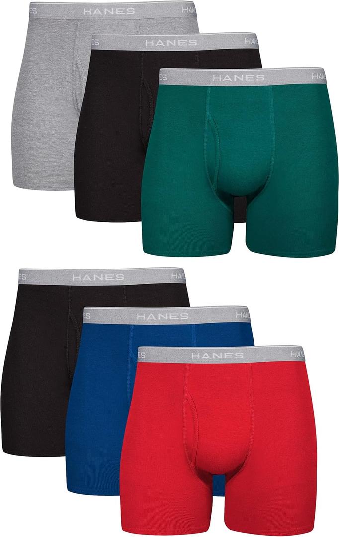 Hanes Men's Boxer Briefs, Cool Dri Moisture-Wicking Underwear, Cotton No-Ride-up for Men, Multi-Packs (XX-Large, Blue/Red/Green/Black - 6 Pack)