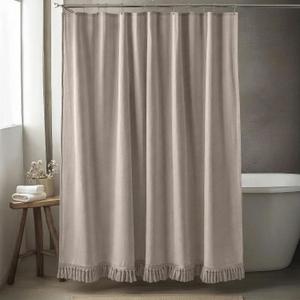 Taupe Shower Curtain Linen Shower Curtain with Tassels Boho Shower Curtains for Bathroom Rustic Farmhouse Shower Curtains Bath Decor (72"x72")