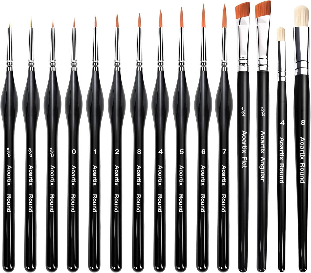 15 Pcs Miniature Brush Dry Brushes, Detail Paint Brushes for Acrylic Oil Watercolor Supplies, Miniature Models & Craft Painting with Triangular Handles (Black)