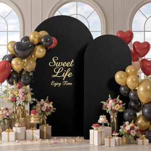 Black Arch Cover 2 Set - 7.2FT, 6FT - Wrinkle Free Spandex Wedding Arch Stand Covers for Birthday Party, Baby Shower, or Banquet Decoration Round Top Chiara Arch Cover