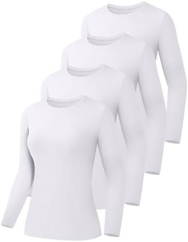 HOPLYNN 3 Pack Womens Long Sleeve Shirts Crew Neck Basic Compression Slim Fitted Workout Undershirts Baselayer Tops, Medium