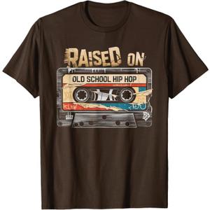 Raised ON Old School Hip HOP Tshirt Cassette Graffiti Rap T-Shirt, Medium