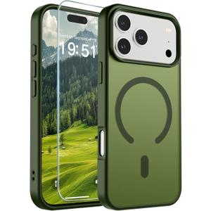 SUPFINE Magnetic for iPhone 17 Pro Max Case (Compatible with MagSafe)(Military Grade Drop Protection) Translucent Matte Shockproof with Anti-Fingerprint Phone Cover,Cangling Green