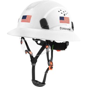 GREEN DEVIL Full Brim Hard Hat Vented Construction Safety Helmet OSHA Approved Cascos De Construccion ABS Work Hardhat for Men&Women 6 Point Adjustable Ratchet Suspension Custom Pattern Design (Matte White Graphite Pattern With Built-In Visor)