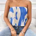 SOLY HUX Women's Graphic Print Tube Crop Tops Strapless Sleeveless Pleated Summer Top (XL)