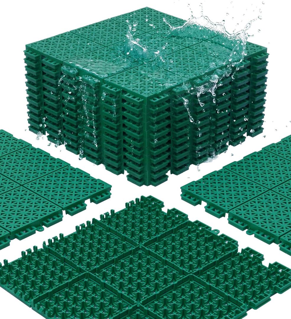 jxgzyy 20 PCS Basketball Court Tiles, 5/8 Inch Thick Portable Sport Outdoor Floor Tiles, Non Slip PP Interlocking Drainage Mat for Tennis Court Drain Pool Patio Porch, 13.38" x 13.38"