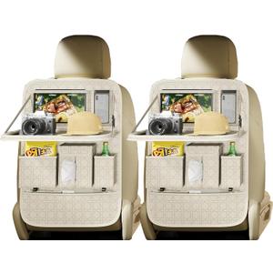 GMQ Backseat Car Organizer, Car Back Seat Organizers with Tray,Multifunctional Car Seat Back Organizer with Foldable Tablet Holder (Beige, 2 PCS)