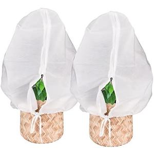 Abimars Thicker Plant Covers Freeze Protection Jacket 2.36 oz/yd², 2.6'x2.6' Reusable Winter Plant Covers with Drawstring & Zipper, 2 Pack Light, Porous Fabric for Plant Breathing