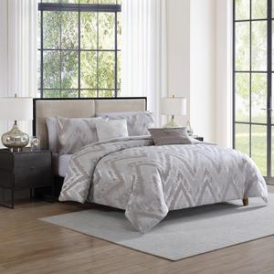 Tahari Home - King Size Comforter, 5-Piece Jacquard Bedding Set with Matching Shams & Decorative Pillows (Lilliana Collection, Light Grey)