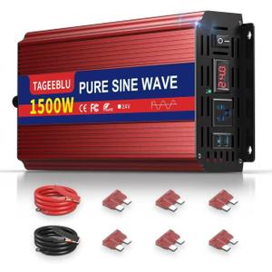 24V 1500W Pure Sine Wave Power Inverter 24V DC to 110V 120V AC for Vehicles | Inverter for Car with 2 AC Outlets and LCD Display, 3000W Peak, Car Converter for Solar, RV, Truck, Home, Off-Grid, Camping