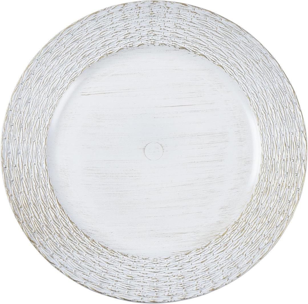 13" Chargers for Dinner Plates, Set of 6 Chargers for Dinner Plates, Plates for Party Table Decor (Vintage White)