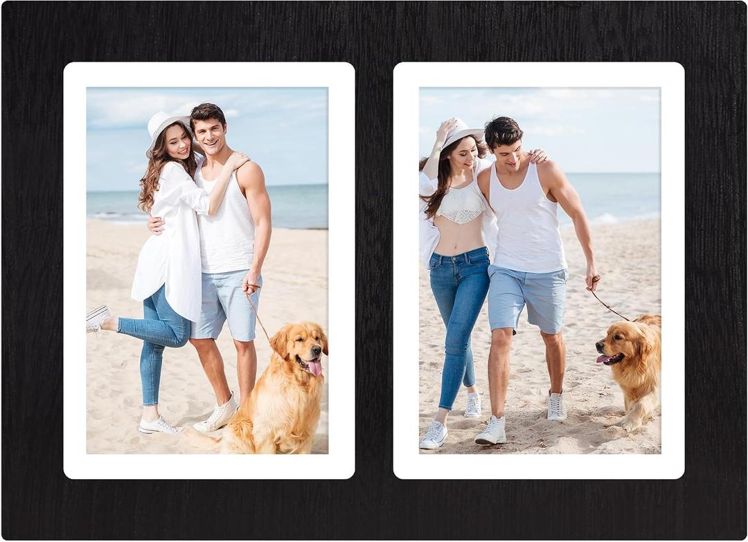 YESKAY 5x7 Collage Picture Frames,5 x 7 Double Picture Frame Rustic Black 2 Opening 5 by 7 Photo Frames with Tempered Glass for Tabletop or Wall Mounting(1 Pack)