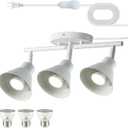Vivihobb 3 Light Plug in Track Lighting Kit,Modern Plug in Ceiling Light Fixture,14.7ft Cord,Timer & Dimming Switch,3 Way Ceiling Spot Lighting,Flexibly Rotatable Light Head (White)