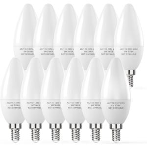 PARTPHONER E12 LED Light Bulbs B11 Candelabra Bulbs 60W Equivalent, Non-Dimmable 6W LED Candle Chandelier Bulb 600 Lumen, 5000K Daylight White, Pack of 12