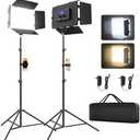 Unicucp 2 Pack Led Video Light Panel Light with Barndoor, 8000mAh Rechargeable Camera Light with 79'' Stand, Photo Studio Lighting kit for Video Recording Live Streaming Outdoor Indoor Photography