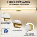Modern LED Bathroom Vanity Light 48 inch 32W Dimmable 3CCT Bathroom Light Fixture Over Mirror Rectangle Bath Vanity Light Bar with Double Layer Acrylic Shade (Golden)