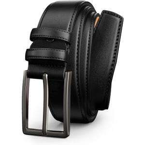 Mens Dress Belt,Mens Leather Belts for Jeans, Belt 1.38" Width (30"-33" Waist Adjustable, Gray Buckle-black Belt)