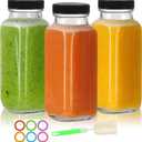 8 oz Glass Juice Bottles with Lids 3 Pack,Reusable Glass Drink Bottles,250ml Water Drinking Jars for Milk,Juicing,Kombucha,Ginger,Beverage Glassware,Juice Drinking Jars