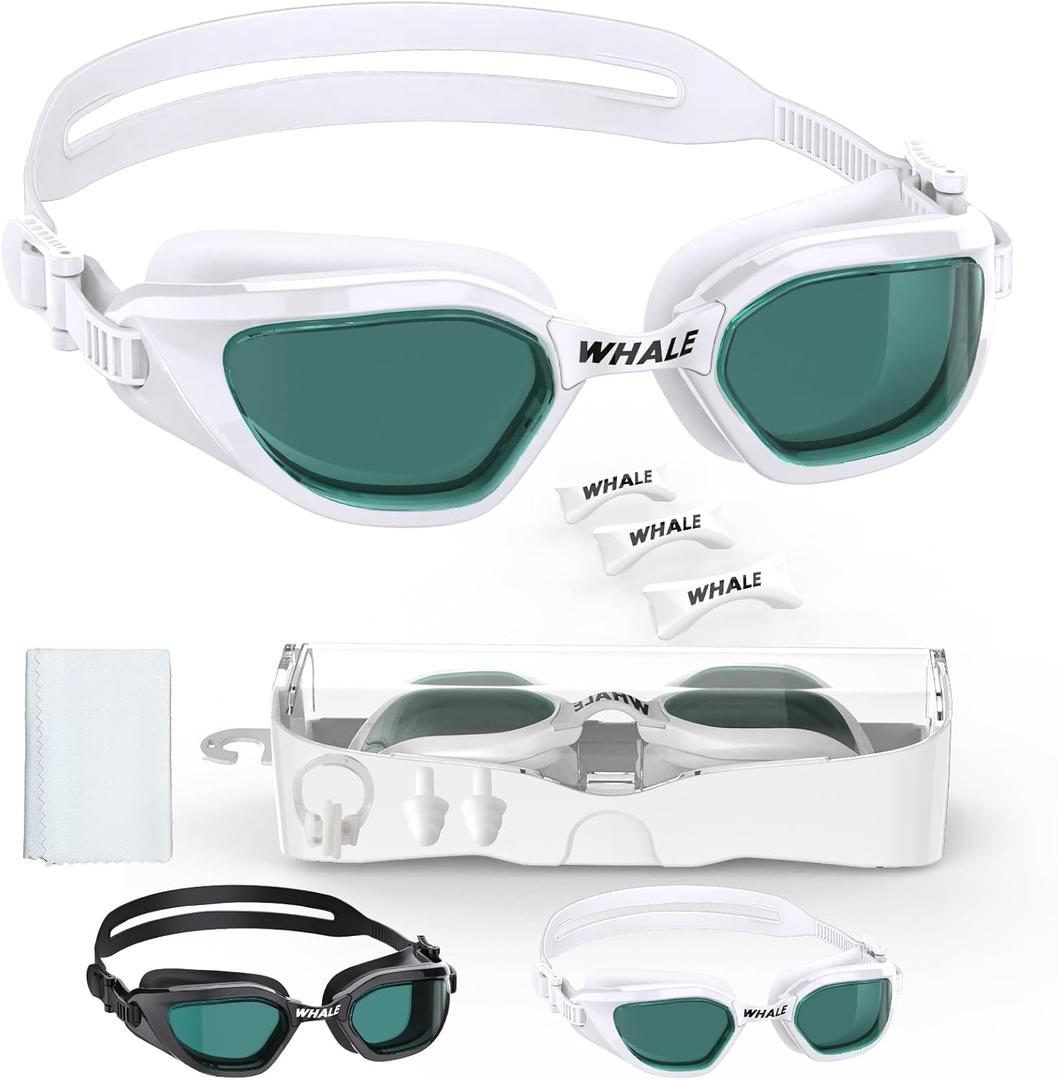 Whale Optical Swim Goggles Adults - Anti Fog & Leak Proof, UV Protection Adjustable -2.0 to -7.0 (Snow-white)