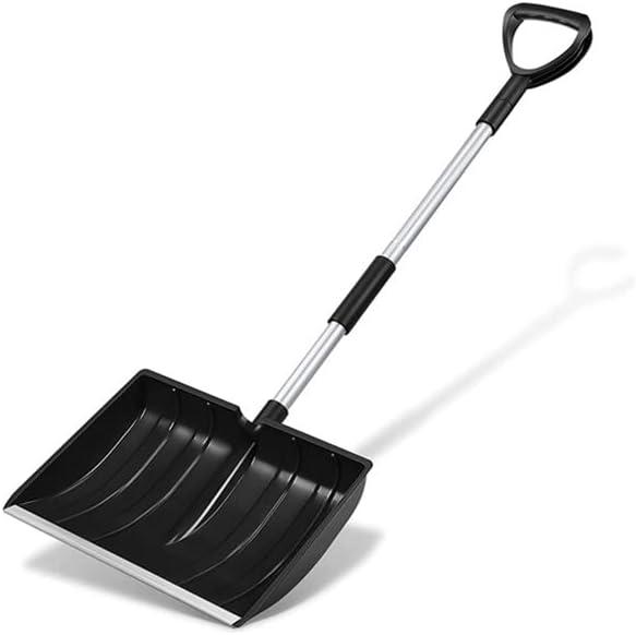 Snow Driveway and Garage Snow Removal Shovel 48-inch Long with D-Grip Handle Aluminium Strip Large Capacity Shovel for Garden, Car, Camping and Outdoor Use (Black)