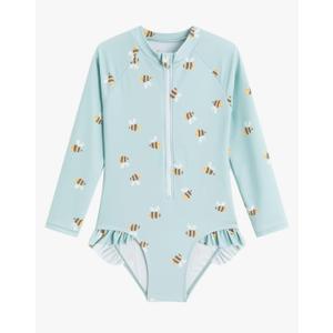 LIZENS Girls' One-Piece Swimwear Rash Guard Swimsuit Zipper Bathing Suits Long Sleeve Ruffle Girl Full Cover Flower Print 3-4T