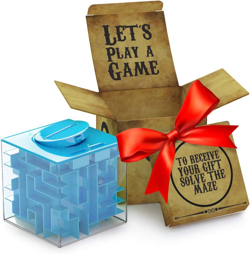 Money Gift Box Puzzle - Most Fun & Annoying Mystery for Adults, Money Box for Cash Gift Pull for Kids, Money Maze Puzzle for Adults Cash for Kids with Well-Crafted Package Money Maze (Blue)
