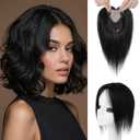 REECHO Human Hair Toppers for Women Real Human Thick Hair Topper Invisible Wiglett for Daily Wear Adding Instant Volume, Natural Black (3.6x4.6")