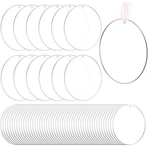 100 Pcs 4 Inch Round Acrylic Blanks Ornament, Clear Disc Circle with Holes, Acrylic Keychain Blanks for DIY Projects, Vinyl, Christmas Decor, Engraving, Painting