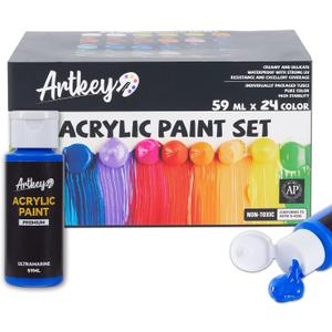 Artkey Acrylic Paint Set, 24 Colors 2 oz/59 ml Acrylic Paint Kit for Professional Artists & Beginners  Craft & Art Supplies for Canvas, Wood, Fabric, Rock, Leather, Ceramic, Glass, Easter Egg
