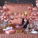 50th Birthday Decorations for Women  Rose Gold Party Kit with Tiara, Sash, Balloons, Banner, Cake Topper  Gift Set for Her Special Day