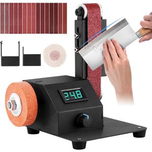 Knife Sharpening Belt Sander Electric Sander 1.2x15in Mini Electric Belt Grinder Variable Speed with 15PCS Abrasive Belt for Wood Metal Knife Leather