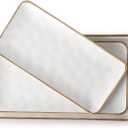 CULIVORA Ceramic Rectangle Serving Platter with Brown Rim: 15.6/14.1/12.6 Inch Large Serving Dishes for Entertaining Party, Turkey, Cheese, Sushi, Snack and Dessert, Microwave Dishwasher Safe