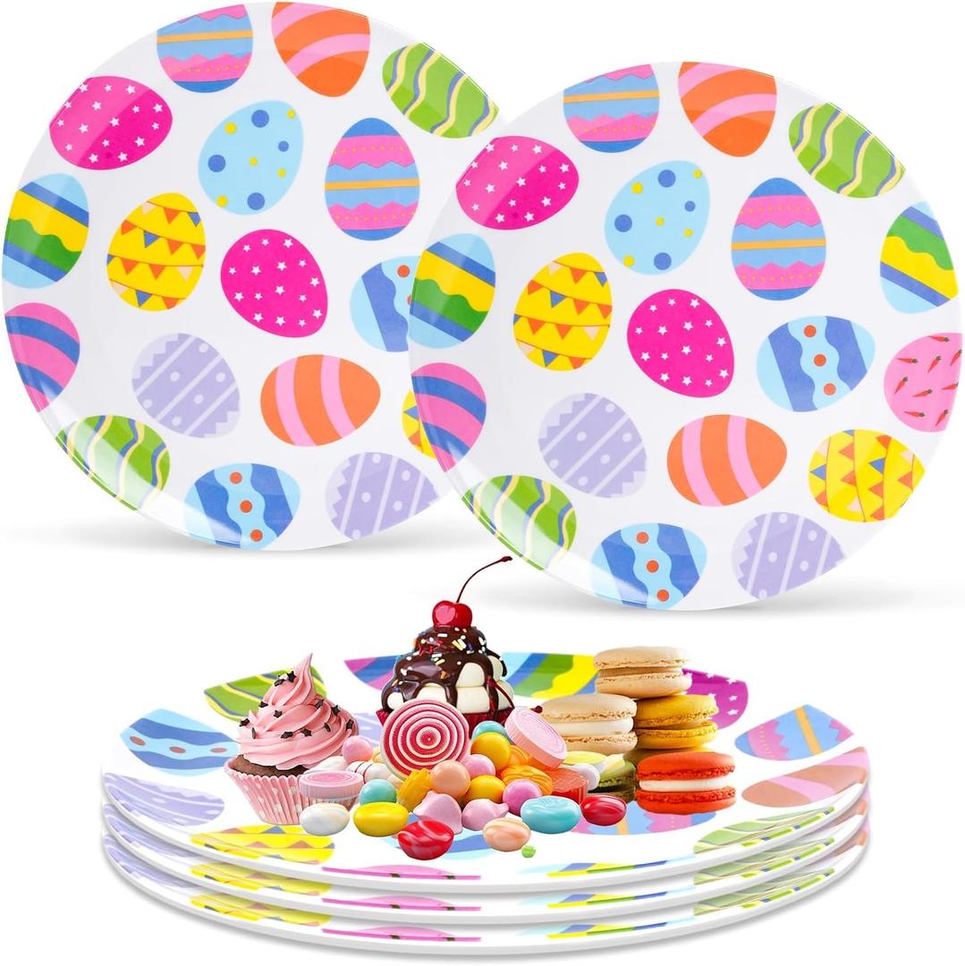 6 Pcs Easter Egg Salad Plates, 10 Inch Melamine Plates Multicolored Ceramic-Like Egg Dinnerware for Spring Easter Party, Ideal for Salad, Dessert & Holiday Gifts