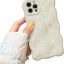 XIZYO for iPhone 16 Pro Max Case 6.9 Inch Cute Wave Pattern Aesthetic Phone Case 3D Curly Wavy Shape Plating Glitter Bling for Women Girls Soft Bumper Silicone Shockproof Case, Cream Beige