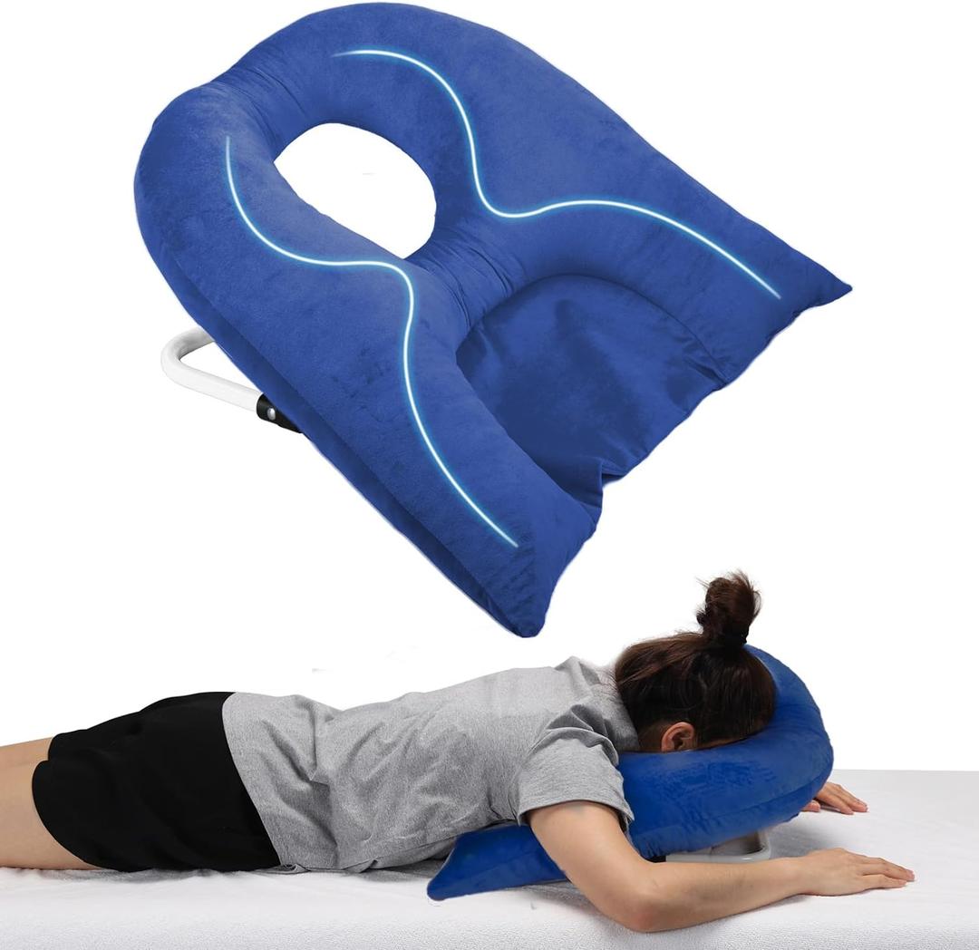 Face Down Pillow for Sleeping, Prone Pillow for Vitrectomy or Retinal Surgery, Adjustable Height Face Down Sleep, Retina Lying Eye Surgery Recovery (Velvet-Dark blue)
