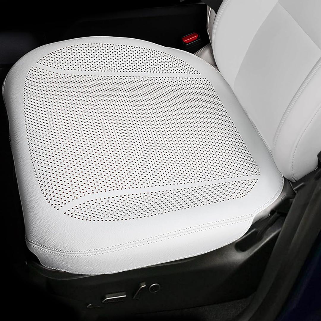 Erivis 2PCS Nappa Leather Car Front Seat Covers for 2025 2026 Tesla Model Y/3 Highland/Juniper Breathable Perforated All-Season Universal Bottom Seat Protectors for Tesla Accessories, White