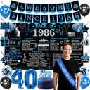 Trgowaul 40th Birthday Decorations for Men, 20PCS Black Blue Back in 1986 Birthday Party Supplies, Blue Vintage Banner, Sash, 40th Cake Topper, Latex Balloon, 40 Year Old Set