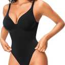 Nebility Shapewear Bodysuits for Women Tummy Control Body Shaper Deep V Neck Thong Body Suits (Black,Small)