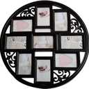 MKUN 4x6 Wall Collage Picture Frames 4X6- Round Circular Wall hanging Picture Photo Collage Frame with Leaf Decoration, 9- Opening (Black)