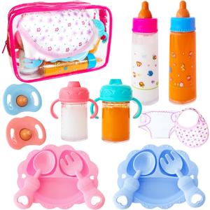 15 Pcs Baby Doll Accessories Magic Bottle Set,Doll Feeding Set with Package,Pretend Play Feeding Toys for Kids,Girls,Party,Gift